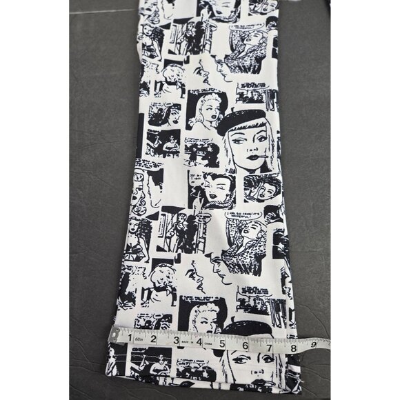 Black & White News Print Flared Stretch Leggings High Flare Medium Y2K - Picture 6 of 8